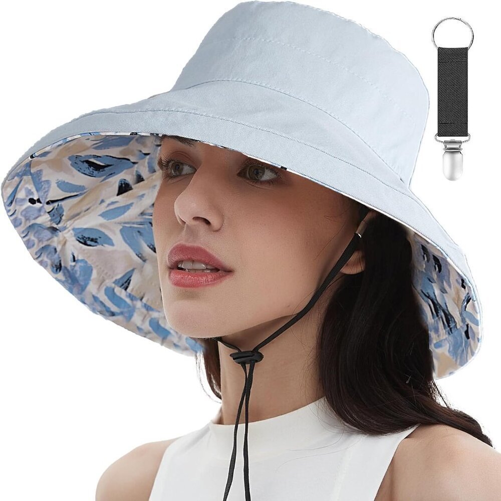Women's Cotton Wide Brim Reversible Sun Hat Packable UV Protection Travel
